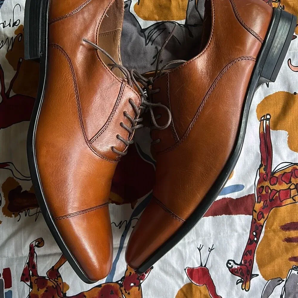 Aldo Men’s 9.5 Almond Shaped Toe Tan Oxford Dress Shoes Lace Up